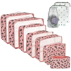 10-Piece Suitcase Organisers, Packing Cubes for Travel and Holiday, Travel Organiser Includes Cosmetic Bag, Shoe Bag, Suitcase Organiser Set for Home Storage (10 Leopard Pattern)