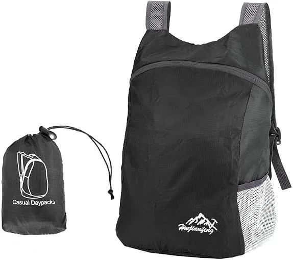 20L Ultra Lightweight Foldable Backpack Small Hiking Rucksack Ultralight Water Resistant Travel Packable Daypack for Men Women for Outdoor Sport Travelling Walking Hiking Camping Biking (Black A)
