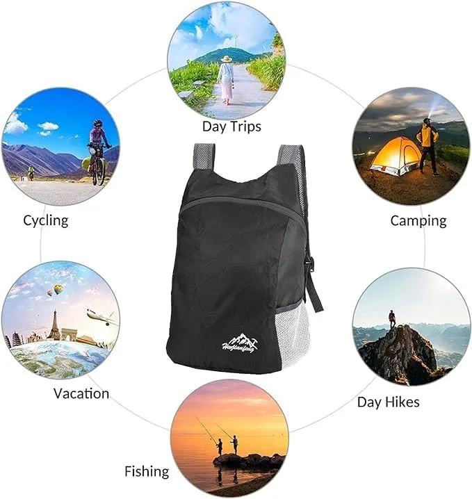 20L Ultra Lightweight Foldable Backpack Small Hiking Rucksack Ultralight Water Resistant Travel Packable Daypack for Men Women for Outdoor Sport Travelling Walking Hiking Camping Biking (Black A)