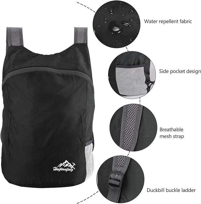 20L Ultra Lightweight Foldable Backpack Small Hiking Rucksack Ultralight Water Resistant Travel Packable Daypack for Men Women for Outdoor Sport Travelling Walking Hiking Camping Biking (Black A)
