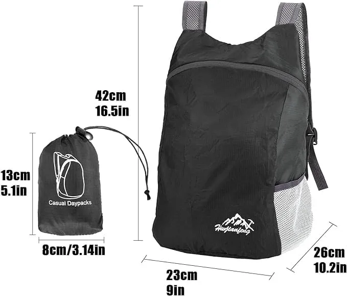 20L Ultra Lightweight Foldable Backpack Small Hiking Rucksack Ultralight Water Resistant Travel Packable Daypack for Men Women for Outdoor Sport Travelling Walking Hiking Camping Biking (Black A)