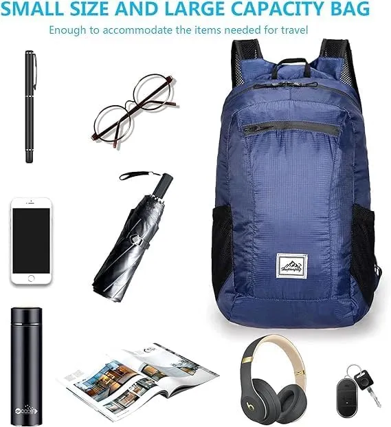 20L Ultra Lightweight Foldable Backpack Small Hiking Rucksack Ultralight Water Resistant Travel Packable Daypack for Men Women for Outdoor Sport Travelling Walking Hiking Camping Biking (Navy blue B)