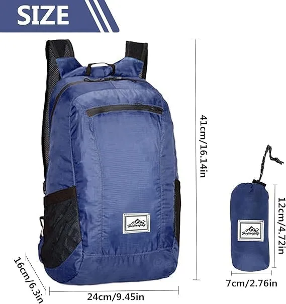 20L Ultra Lightweight Foldable Backpack Small Hiking Rucksack Ultralight Water Resistant Travel Packable Daypack for Men Women for Outdoor Sport Travelling Walking Hiking Camping Biking (Navy blue B)