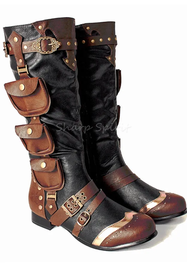 3 Pocket Western Steampunk Mens Boots