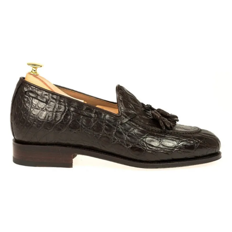 6 CM/2.36 Inches CMR CHAMARIPA Men's Handcrafted Brown Crocodile Leather Tassel Loafers