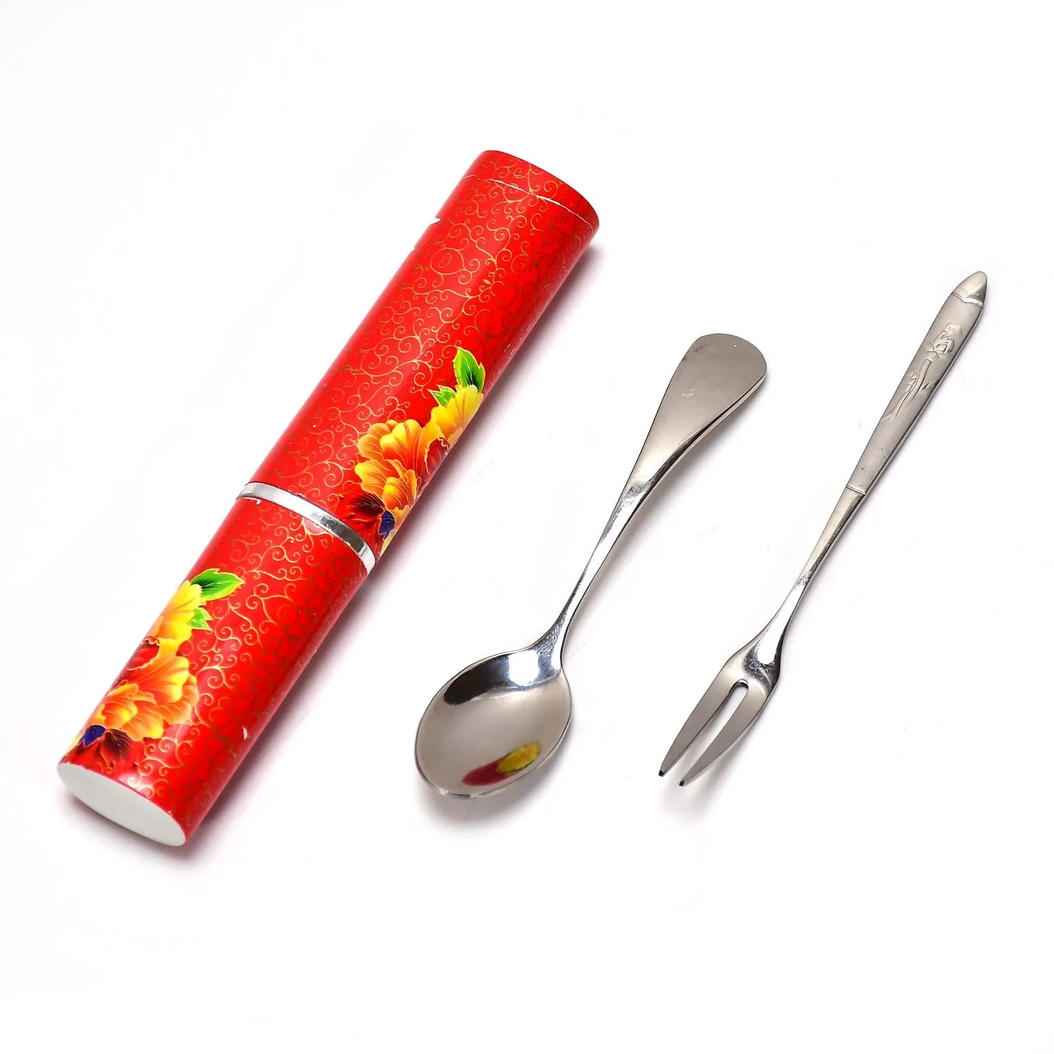 7071  Stainless Steel Table Spoon & Fork With Attractive Cover      ( 1 pcs )