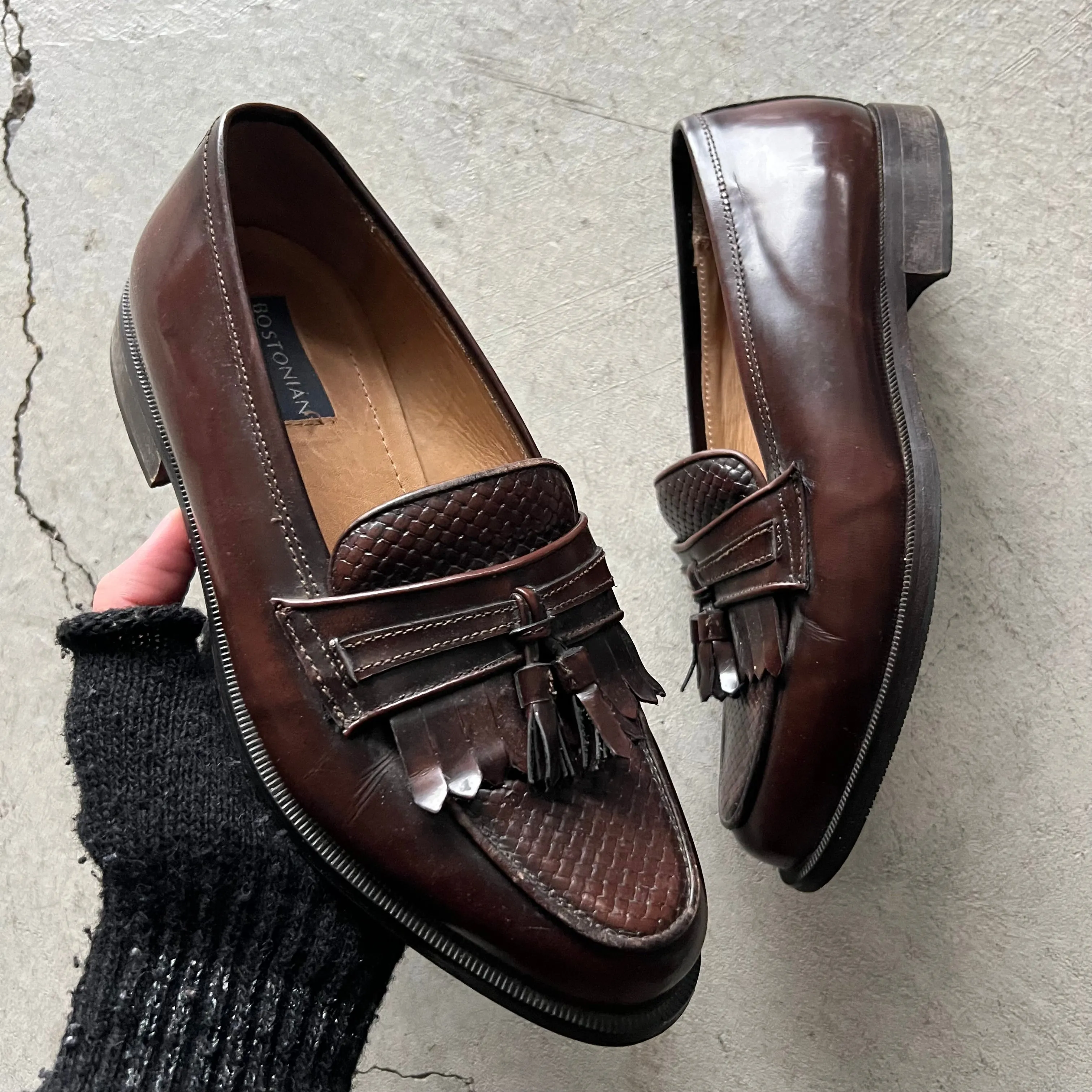 90s Brown Leather Tassel Loafers- M's 7, W's 8.5