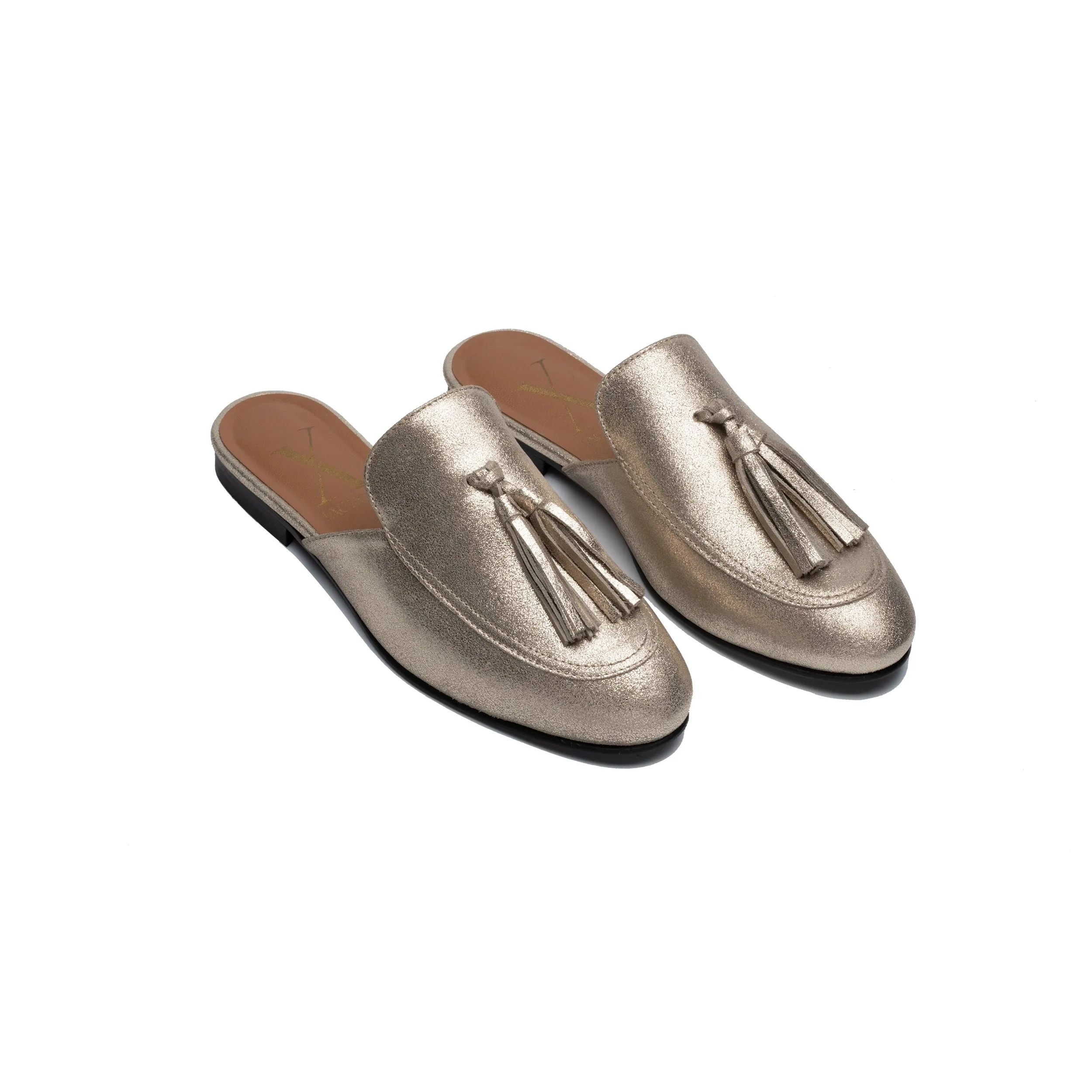 Backless Tassel Gold Loafers
