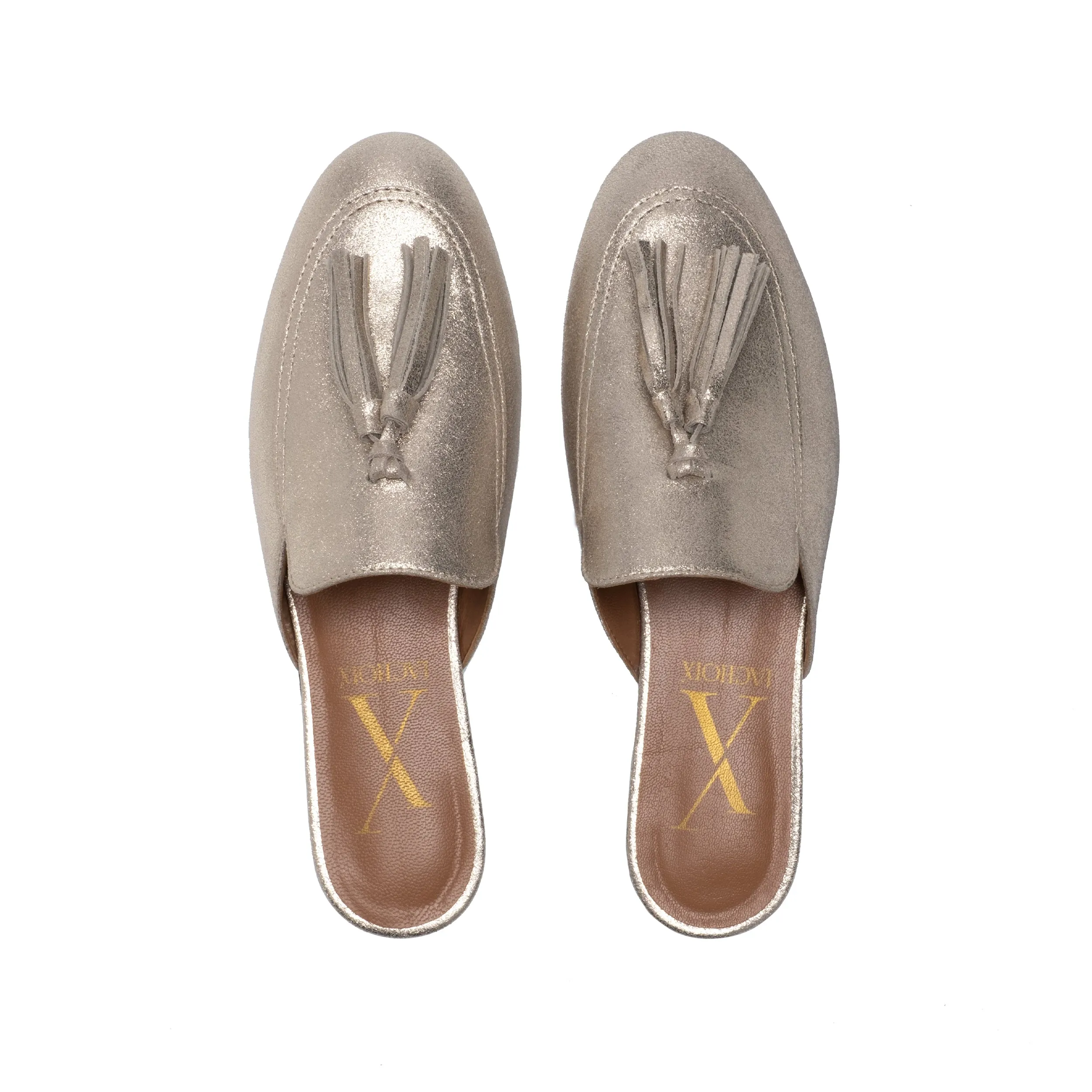 Backless Tassel Gold Loafers