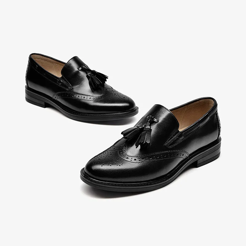 BeauToday Handmade Leather Tassel Brogue Loafers for Women