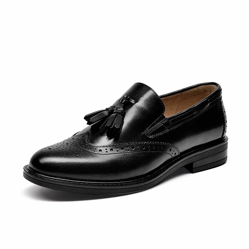 BeauToday Handmade Leather Tassel Brogue Loafers for Women