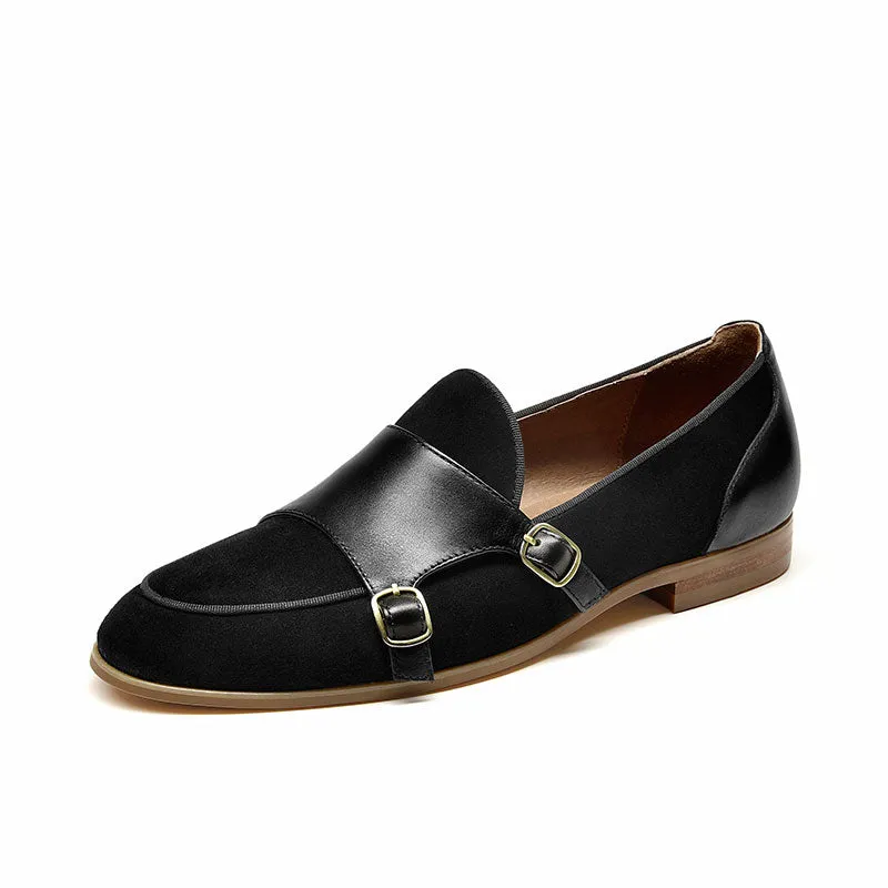 BeauToday Leather Loafers for Women with Buckle Straps