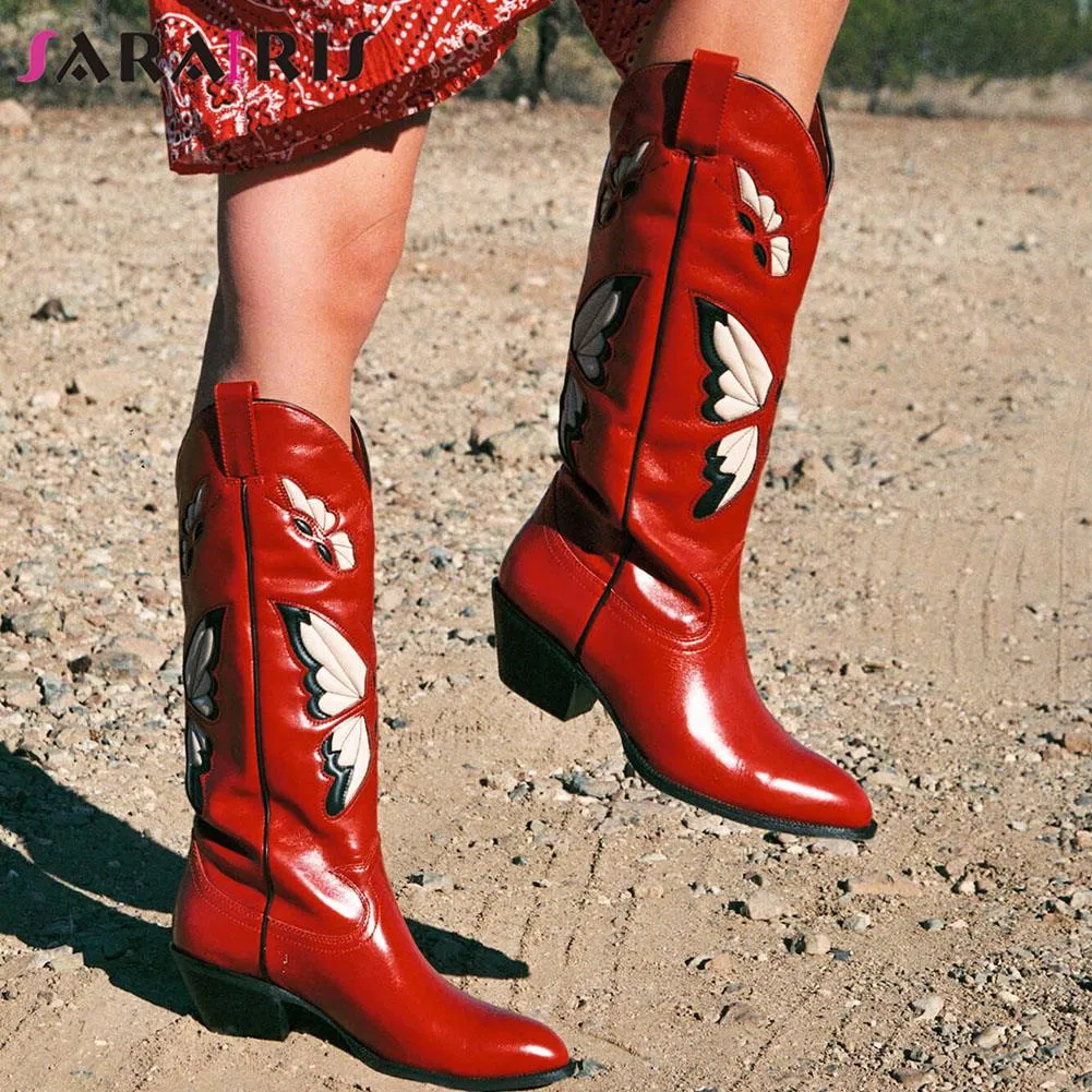 Begonia Butterfly-print Cowboy Boots