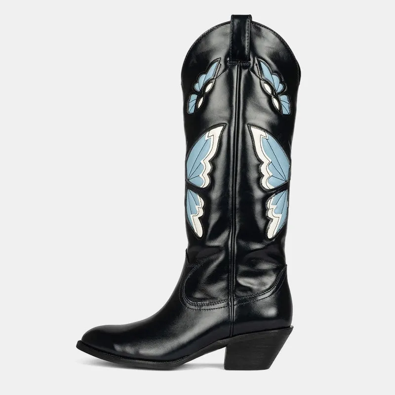 Begonia Butterfly-print Cowboy Boots