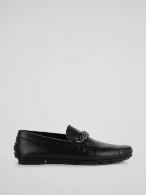 Black Chain Monogram Leather Loafers