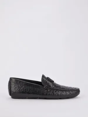 Black Embossed Leopard Effect Loafers