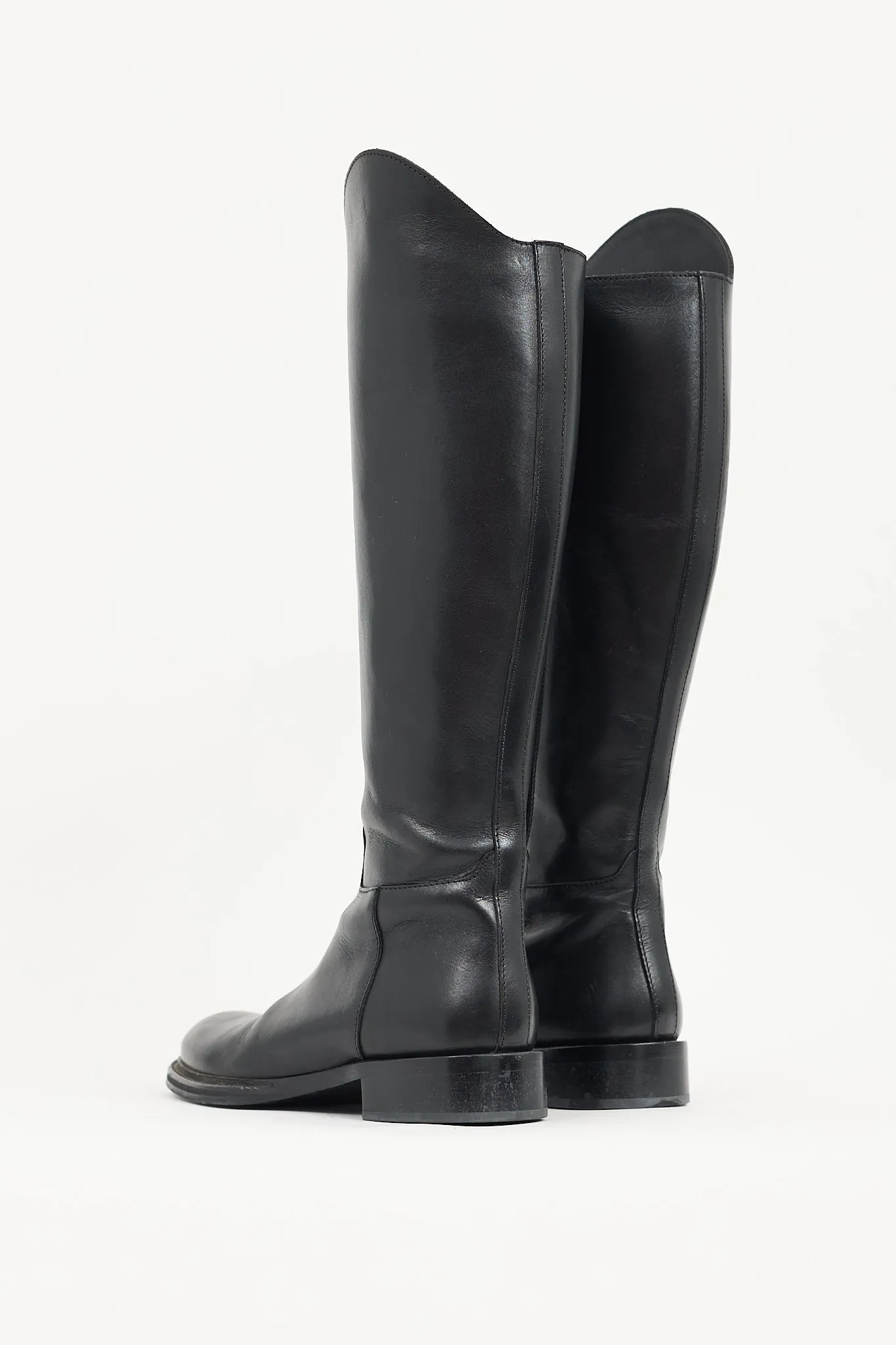 Black Leather Asymmetric Knee High Boot