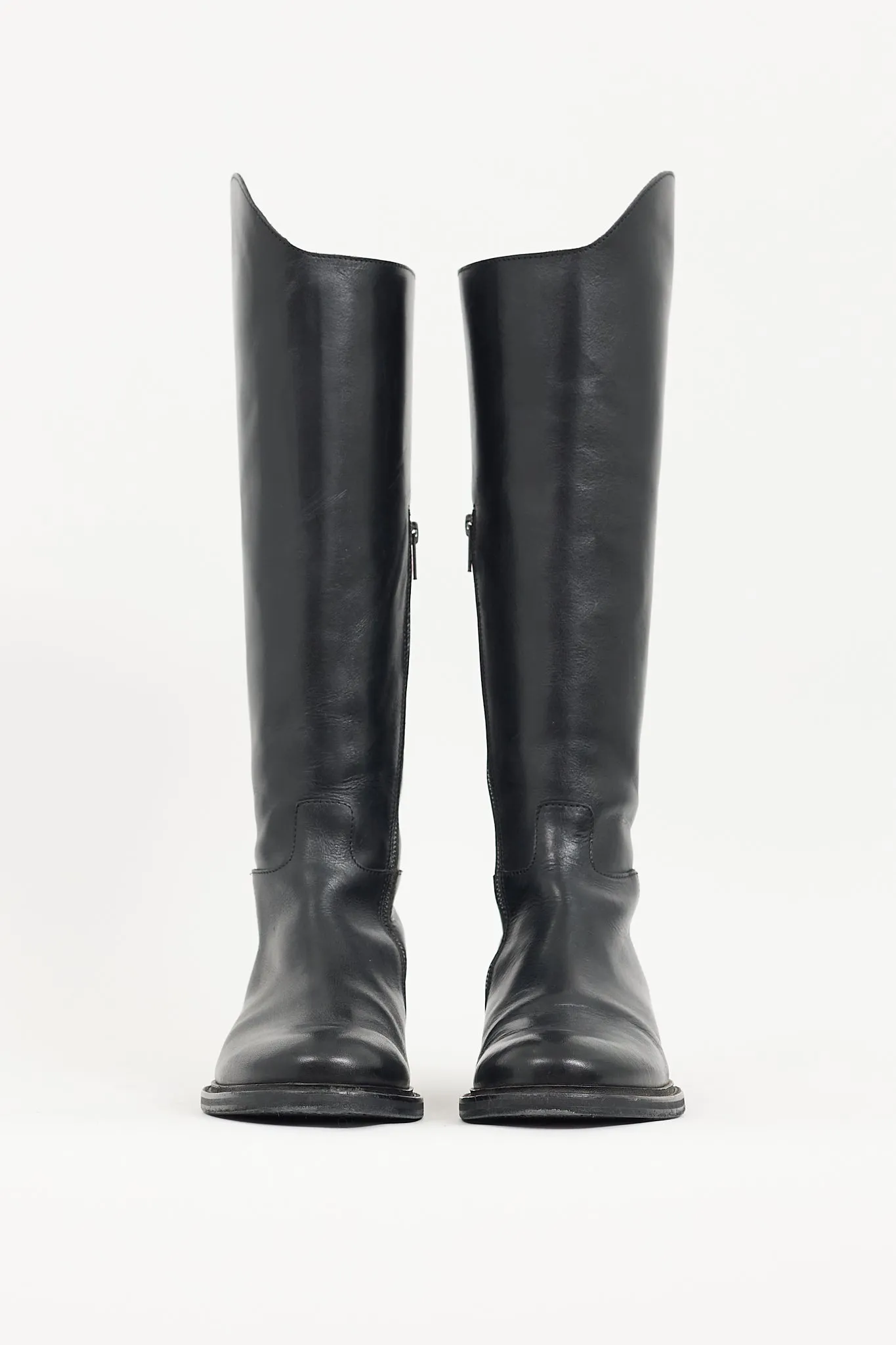 Black Leather Asymmetric Knee High Boot