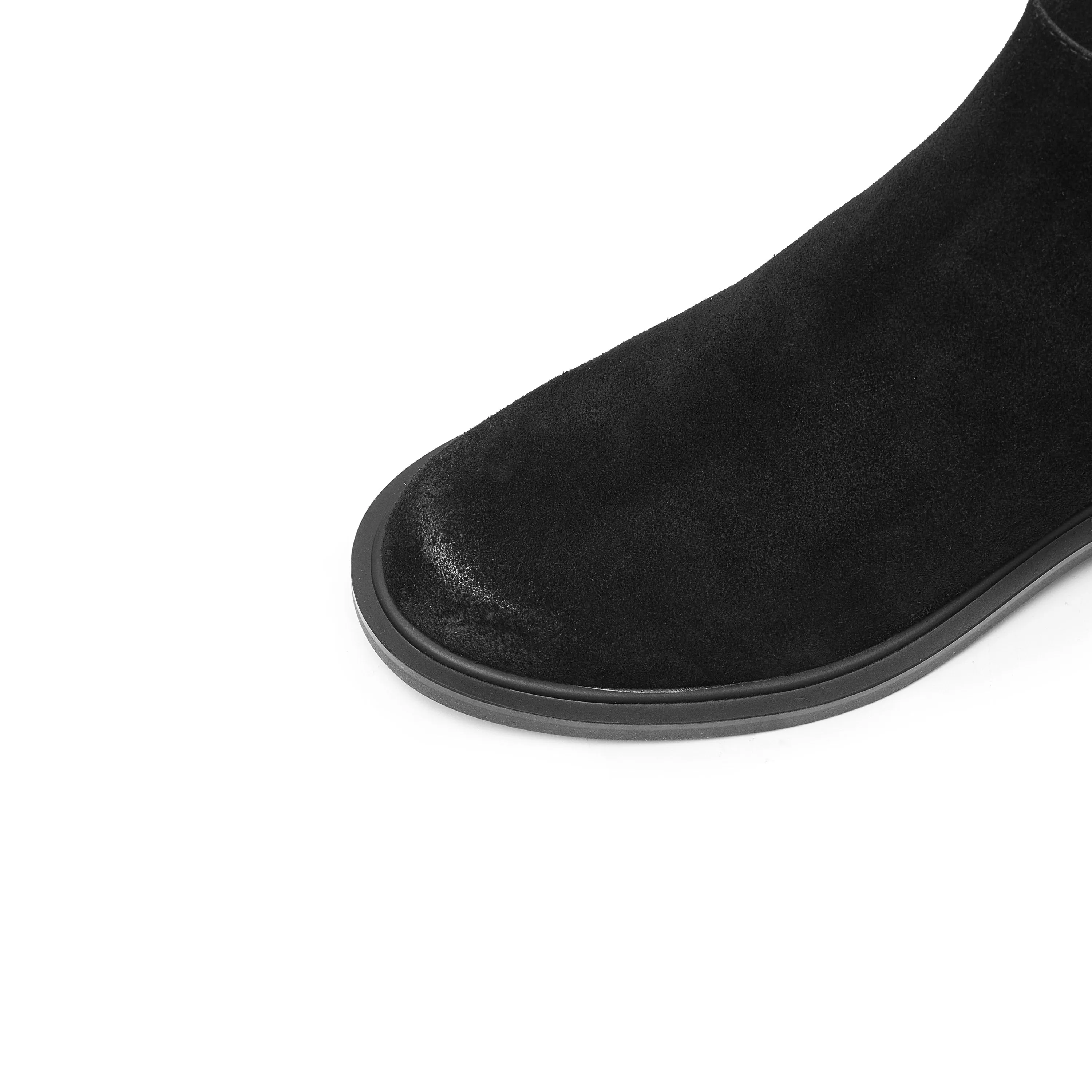 Black Leather Minimal High Knee Sock Boots