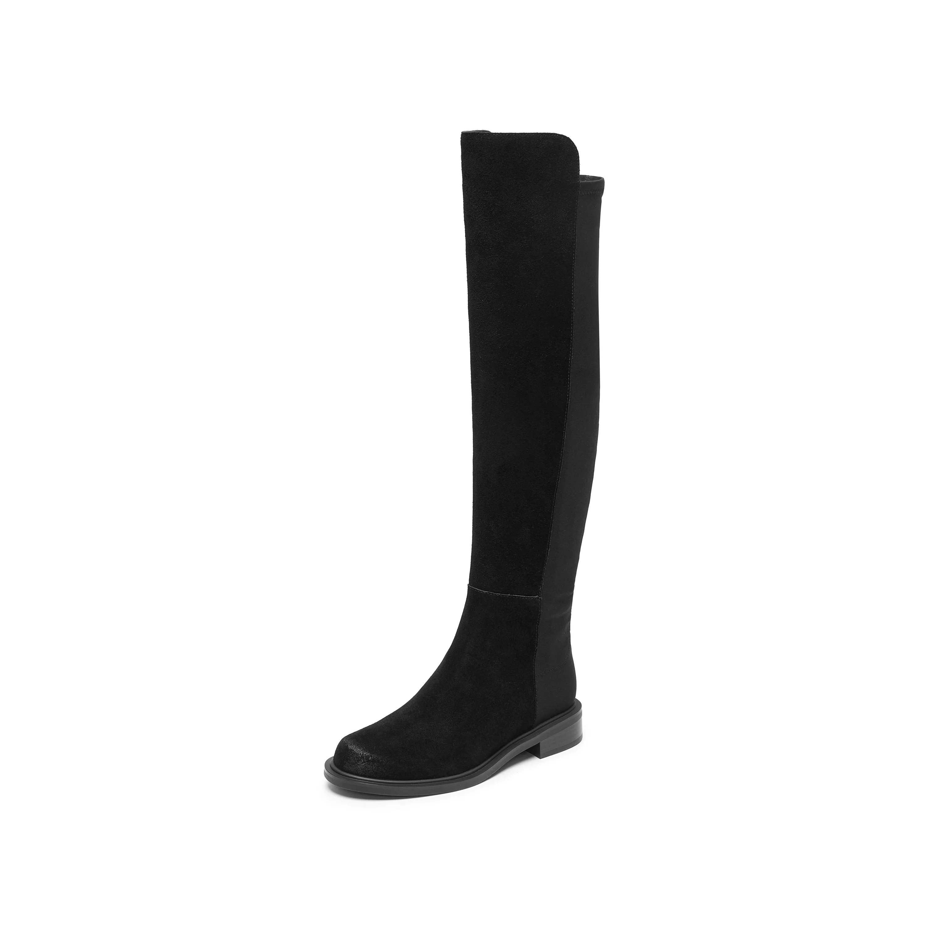 Black Leather Minimal High Knee Sock Boots