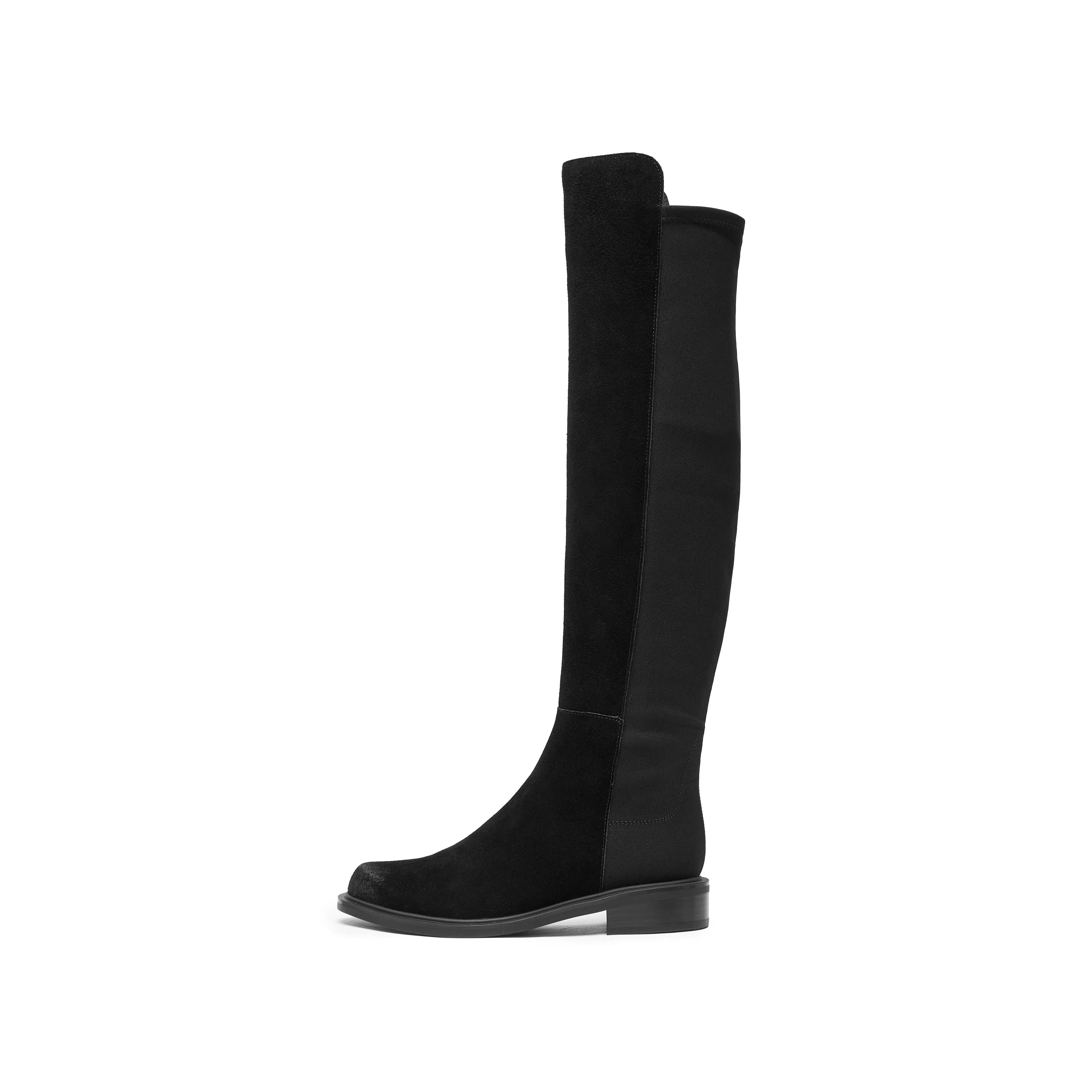 Black Leather Minimal High Knee Sock Boots