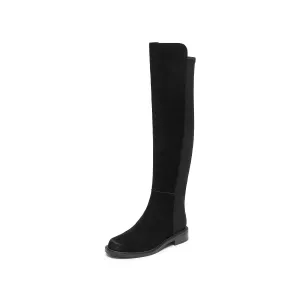 Black Leather Minimal High Knee Sock Boots