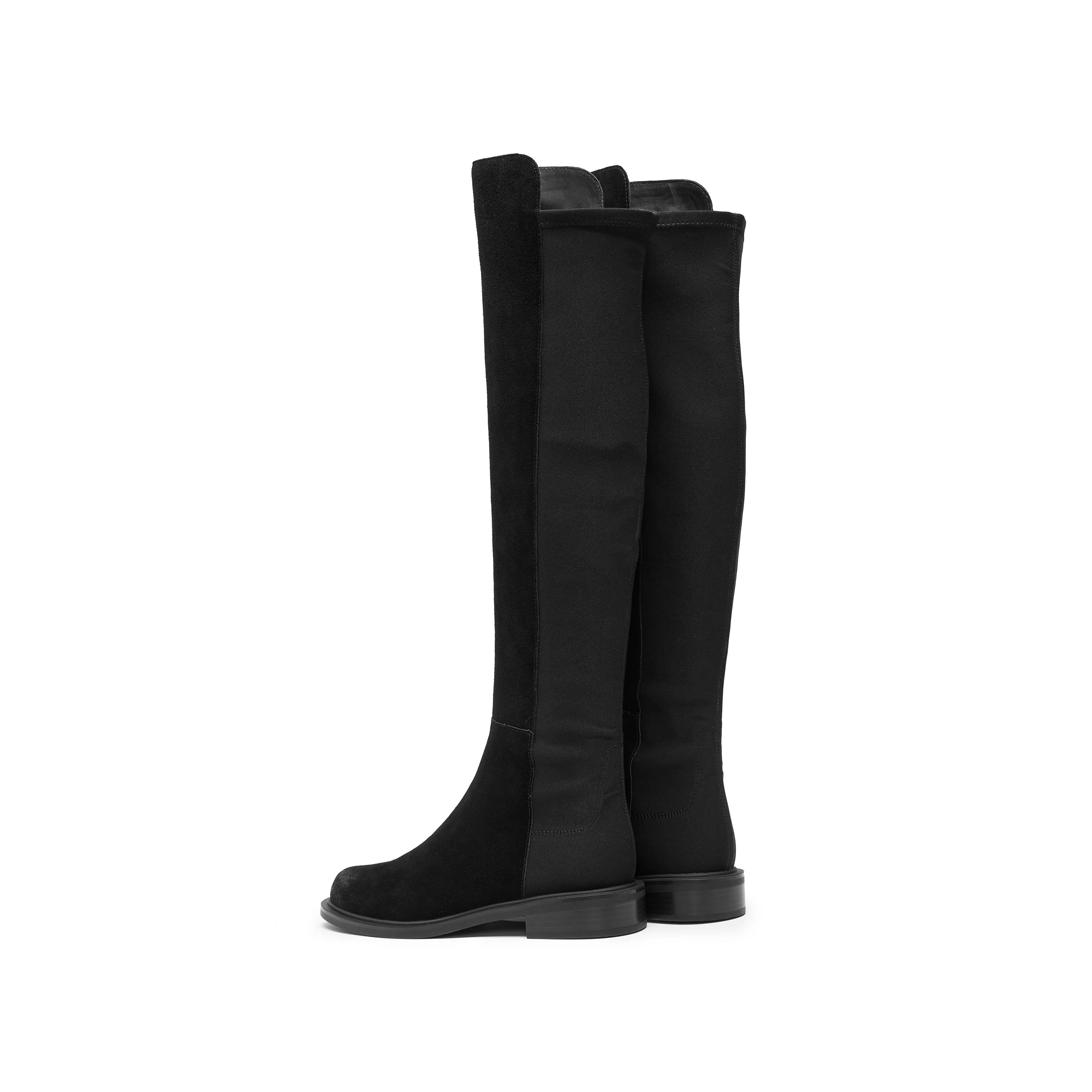 Black Leather Minimal High Knee Sock Boots