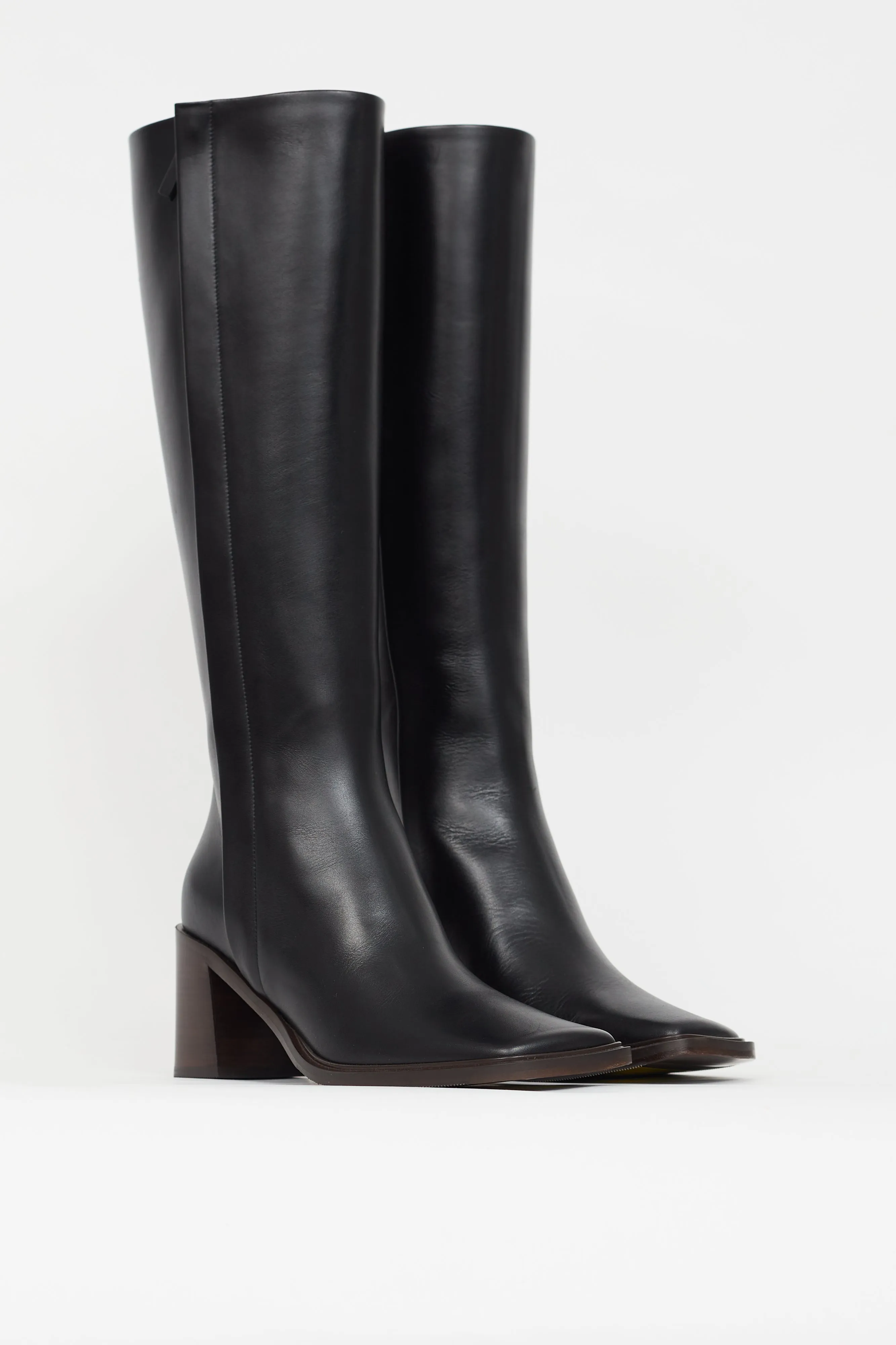 Black Leather Patch Knee High Boot