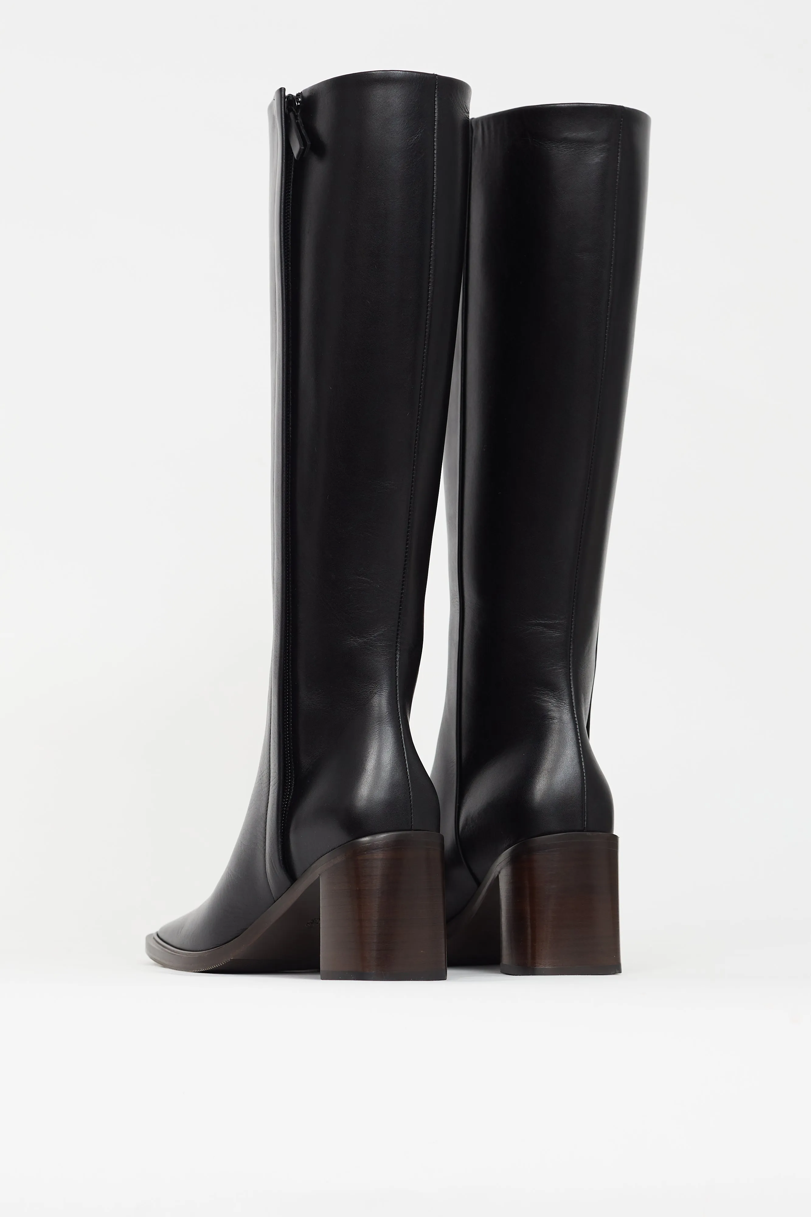 Black Leather Patch Knee High Boot