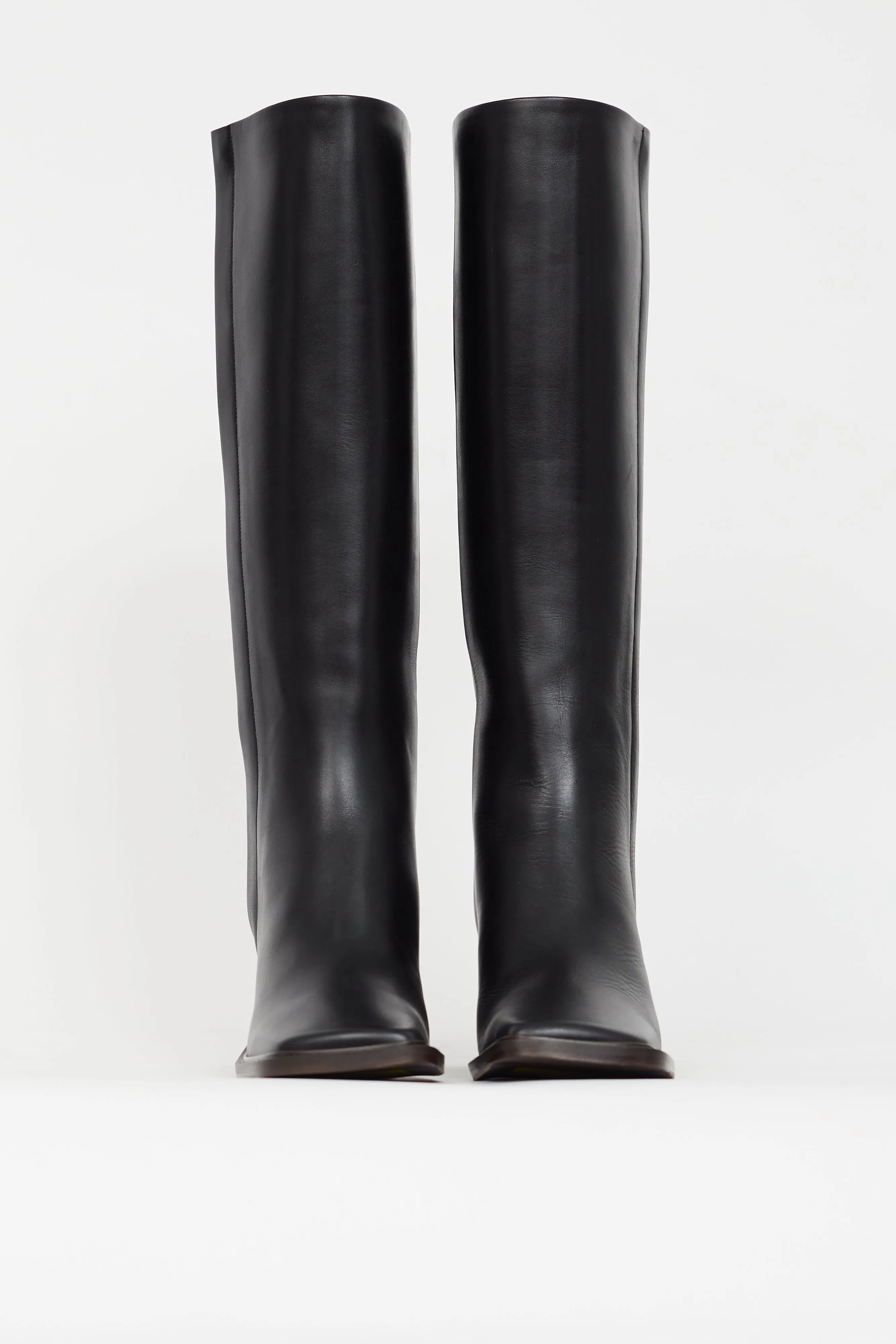 Black Leather Patch Knee High Boot