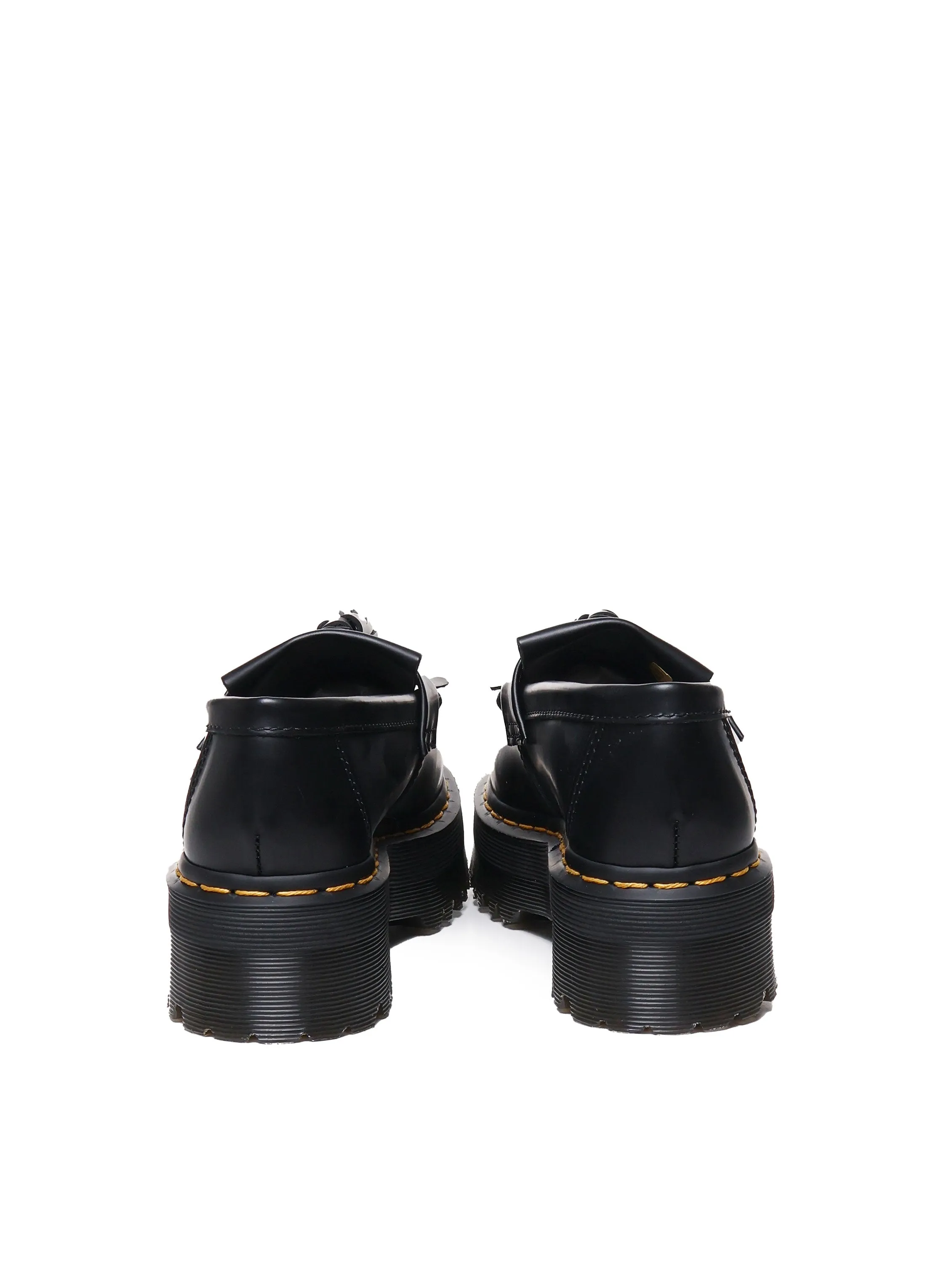 Black Leather Tassel Quad Loafers