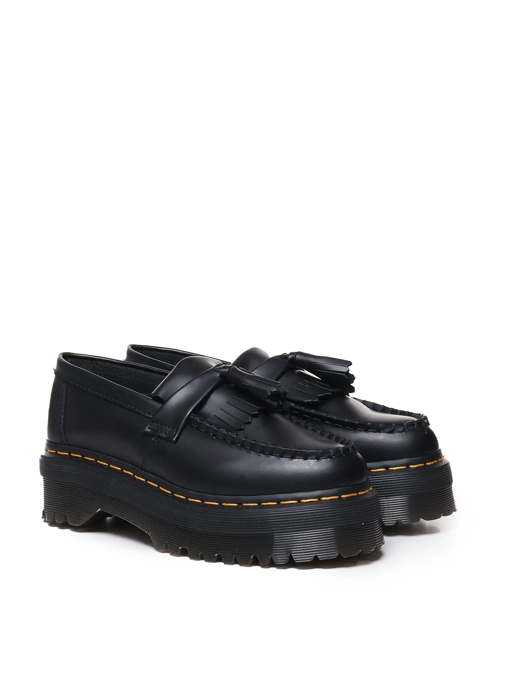 Black Leather Tassel Quad Loafers