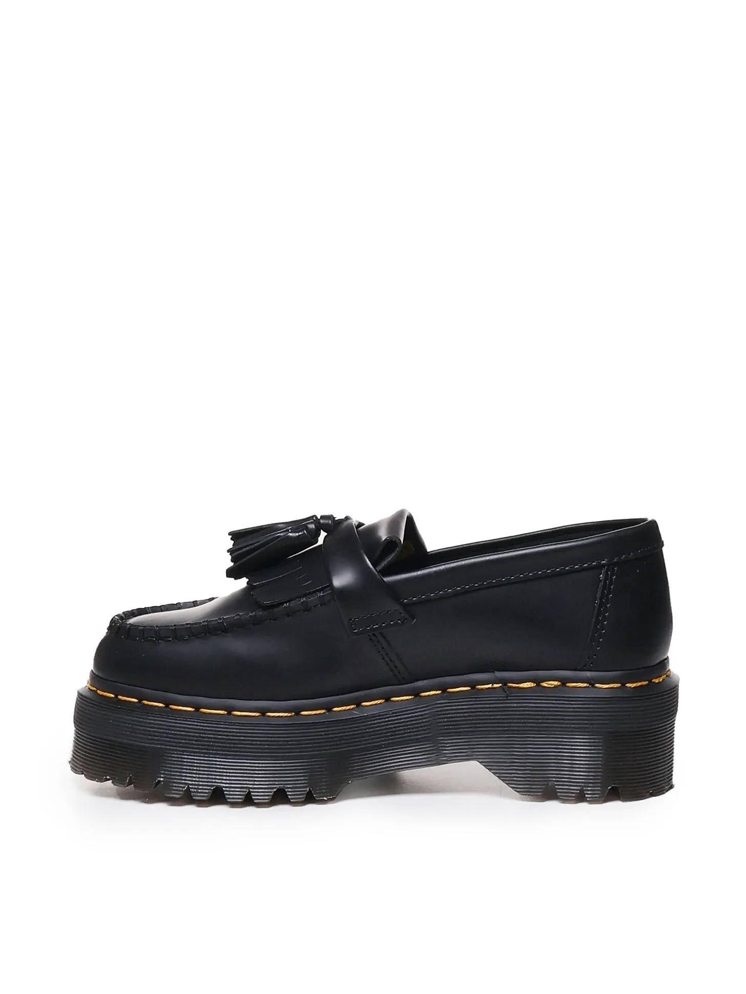 Black Leather Tassel Quad Loafers