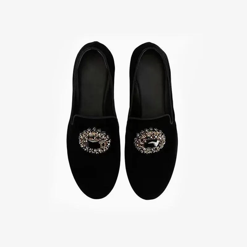 Black rhinestone-embellished Suede Loafers