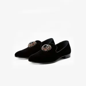 Black rhinestone-embellished Suede Loafers