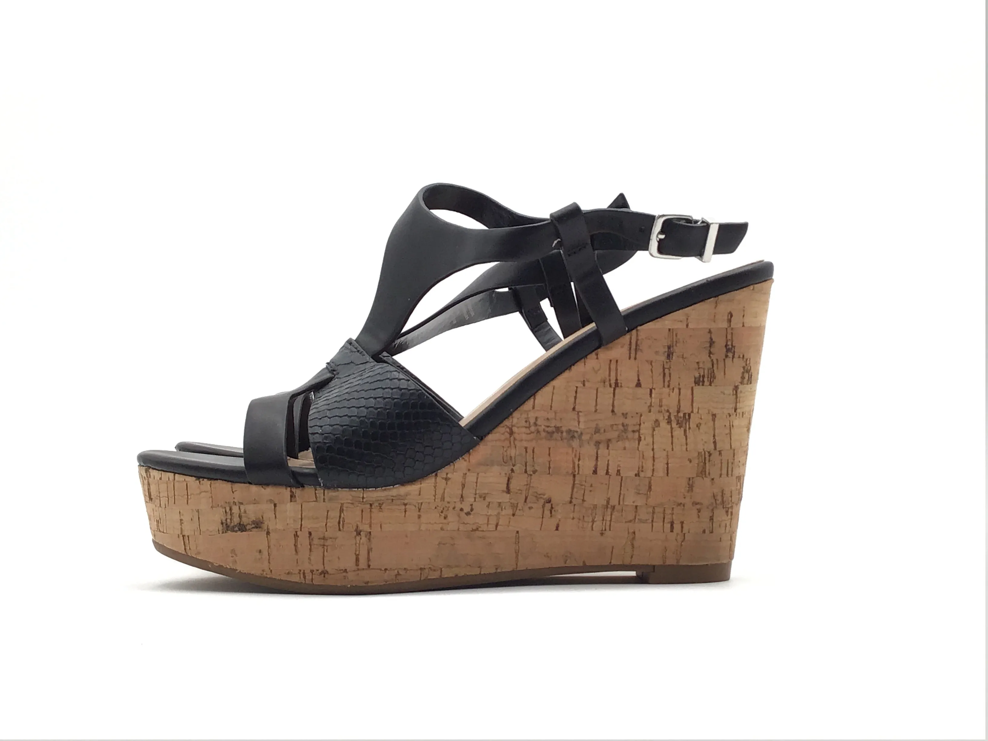 Black Sandals Heels Wedge Express, Size 8