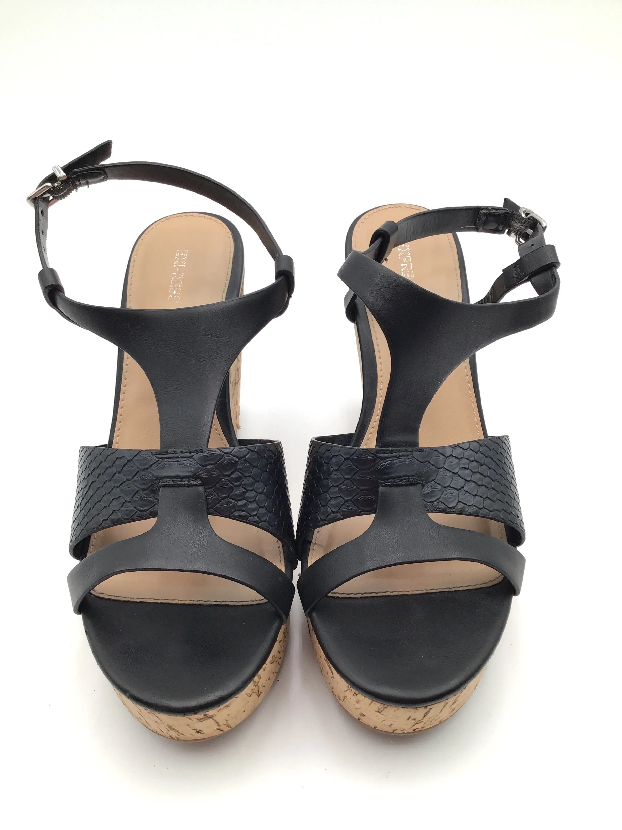 Black Sandals Heels Wedge Express, Size 8
