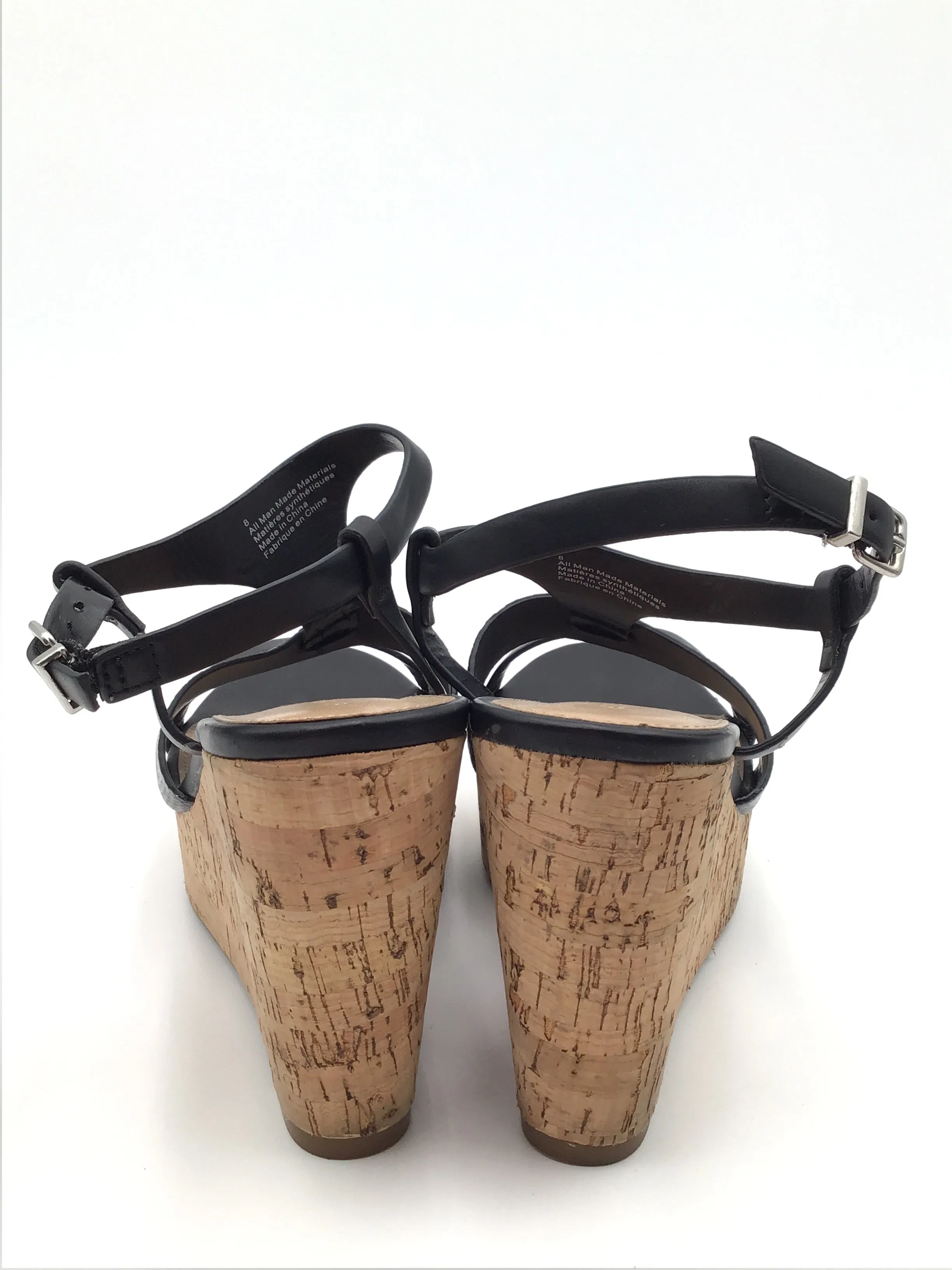 Black Sandals Heels Wedge Express, Size 8