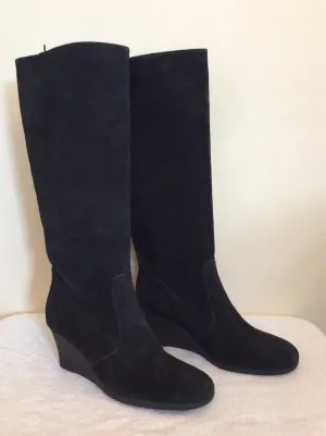 Brand New Marks & Spencer Black Suede Wedge Heel Boots Size 8/42