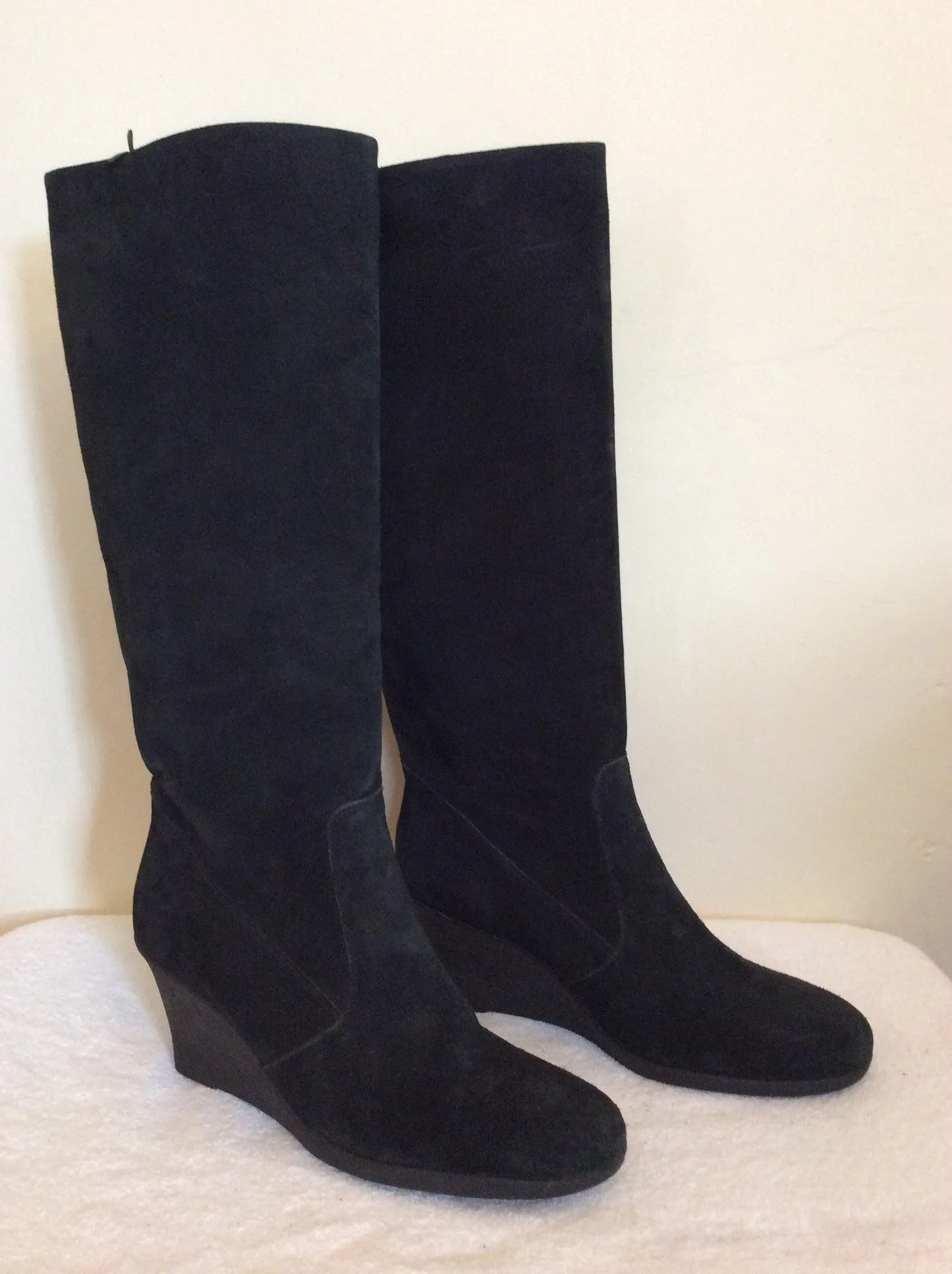 Brand New Marks & Spencer Black Suede Wedge Heel Boots Size 8/42
