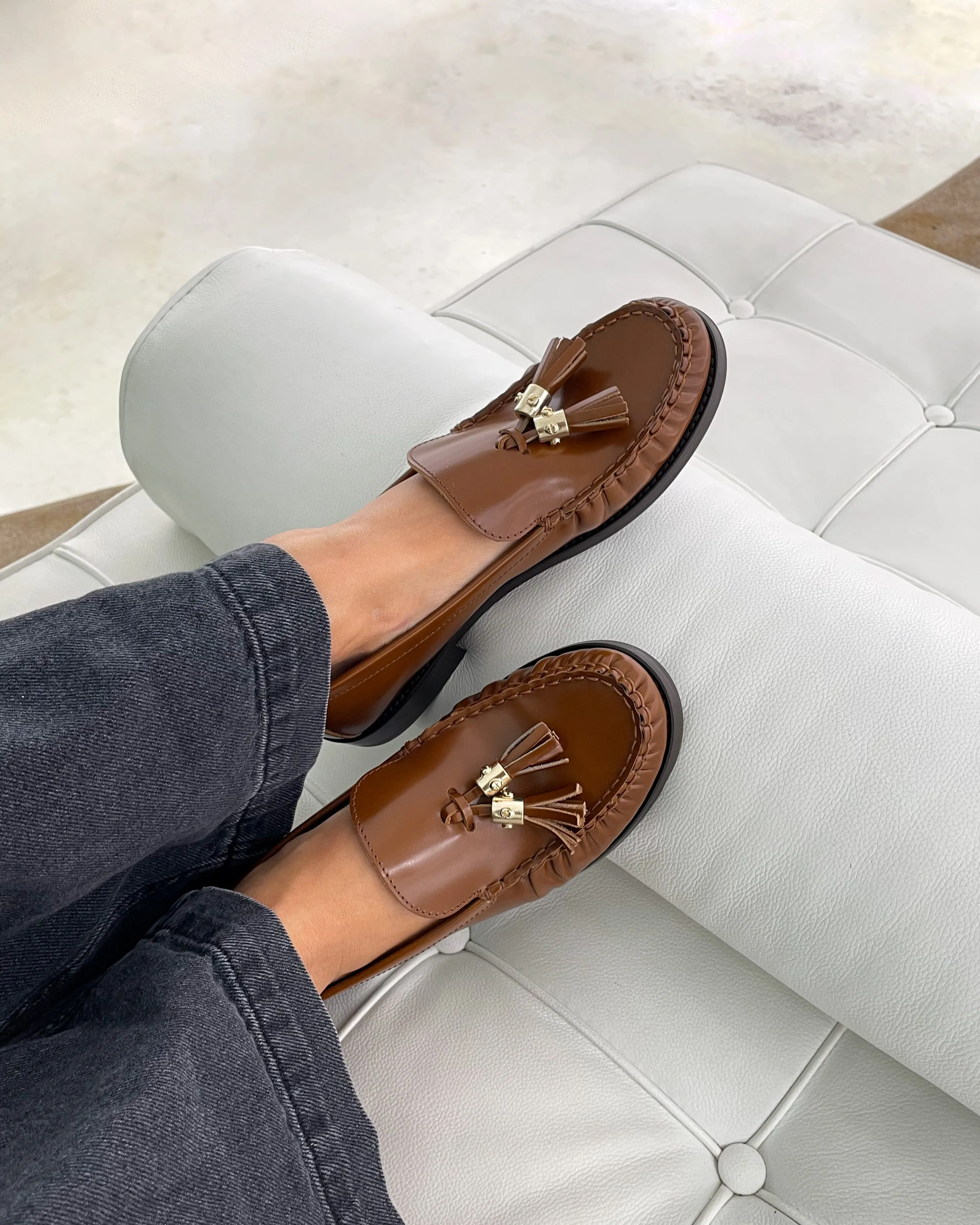 Camel Glossy Leather Moccasin