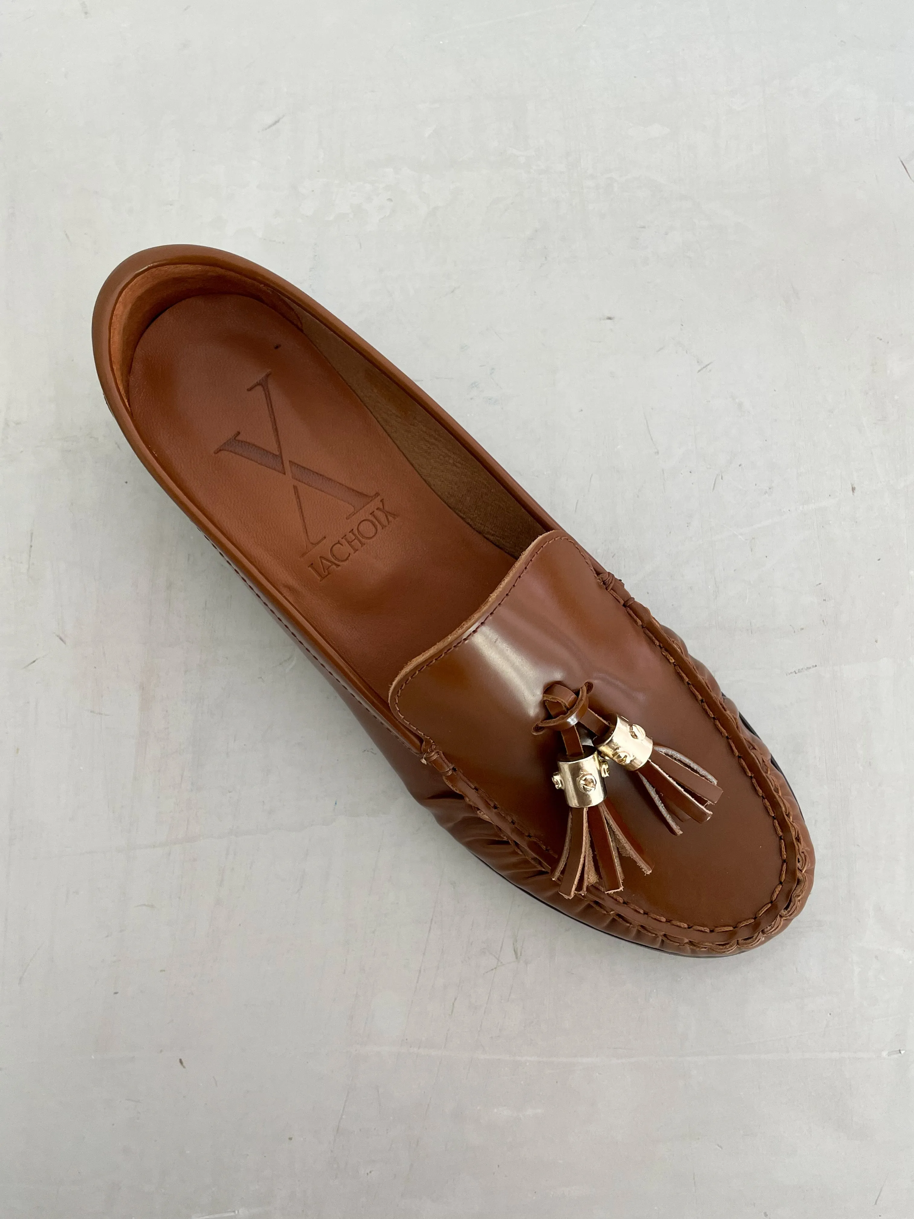 Camel Glossy Leather Moccasin