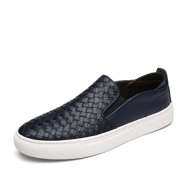 Casual Loafers Male Sneakers Weaving Leather Dress Shoes