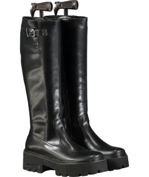Charles & Keith Imogen Side-buckle Chunky Knee-high Boots - Black UK 5 EU 38 👠