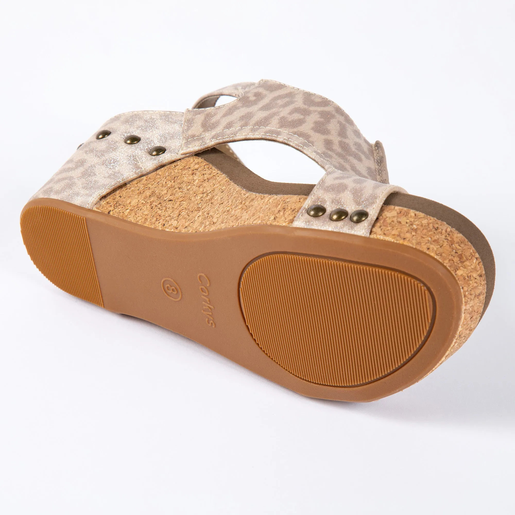 Corkys Carley Leopard Faux Suede Wedge Sandals