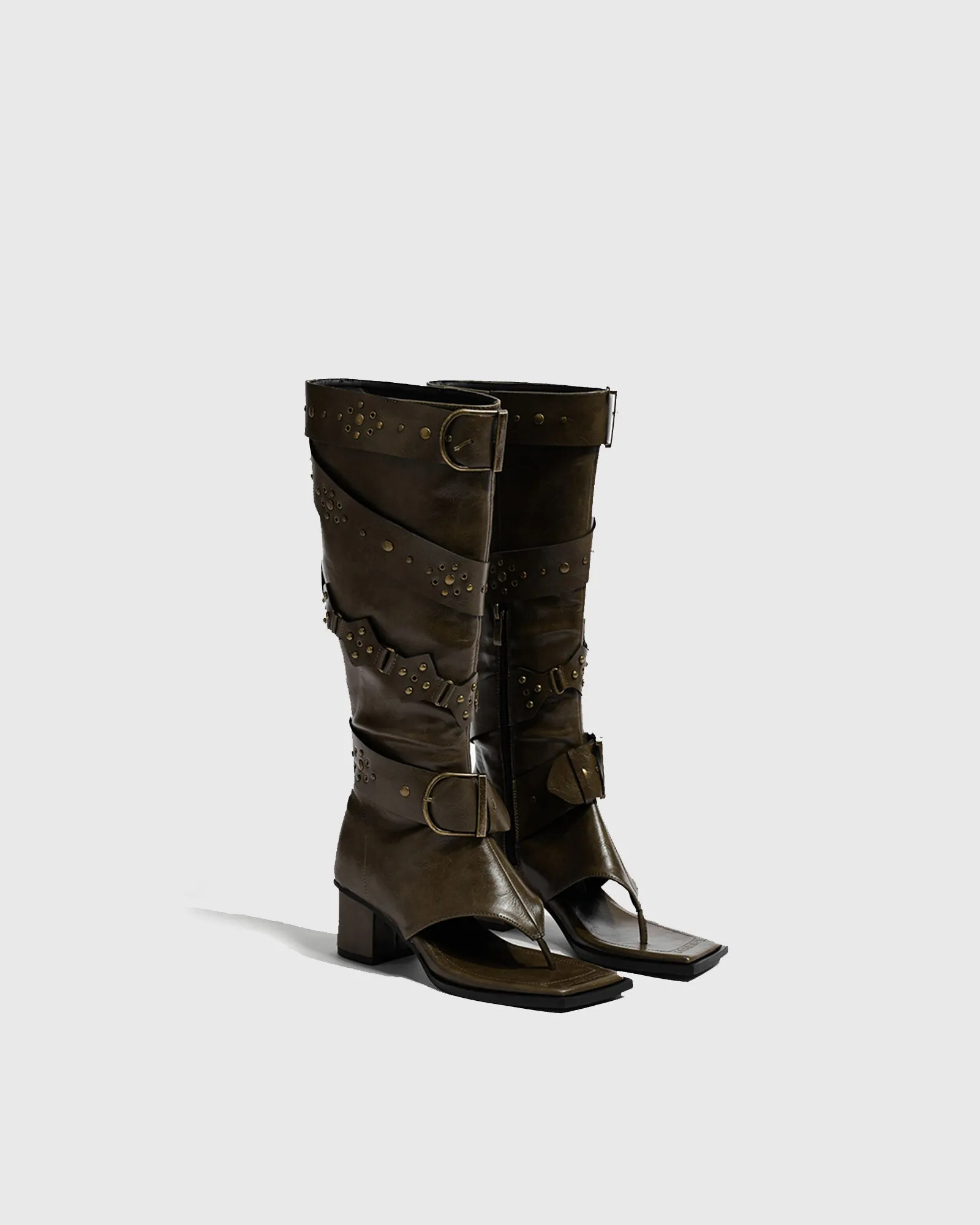 Crocetta Thong Buckle Knee High Boots In Brown