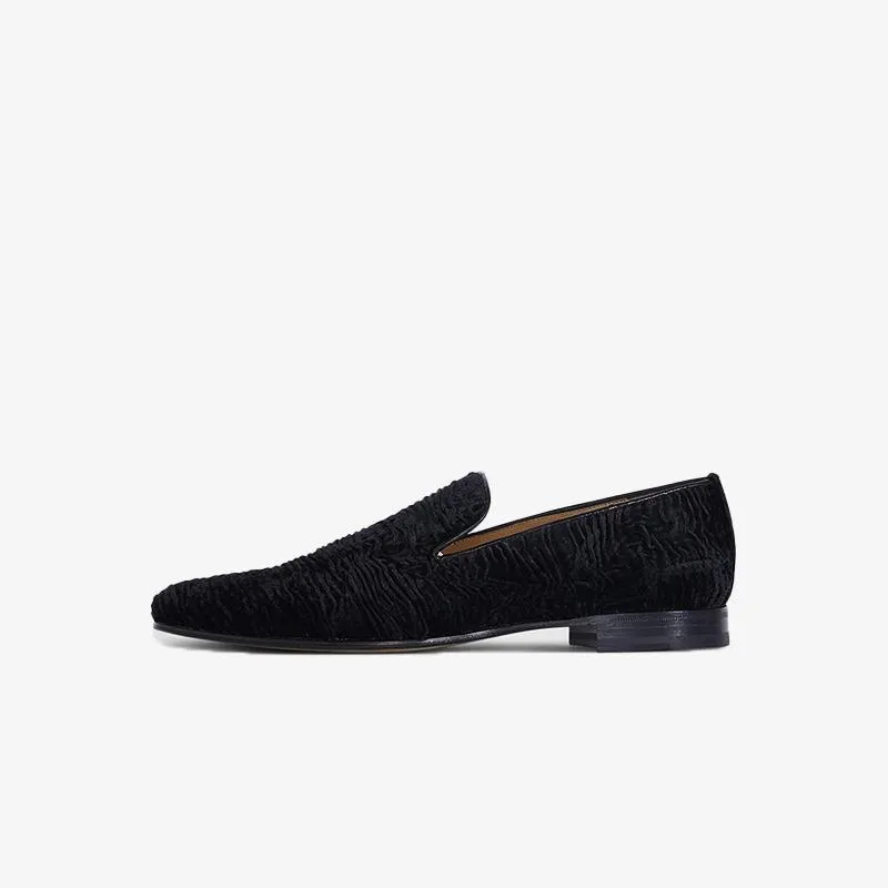 Distinctive Black Velvet Textured Shoes