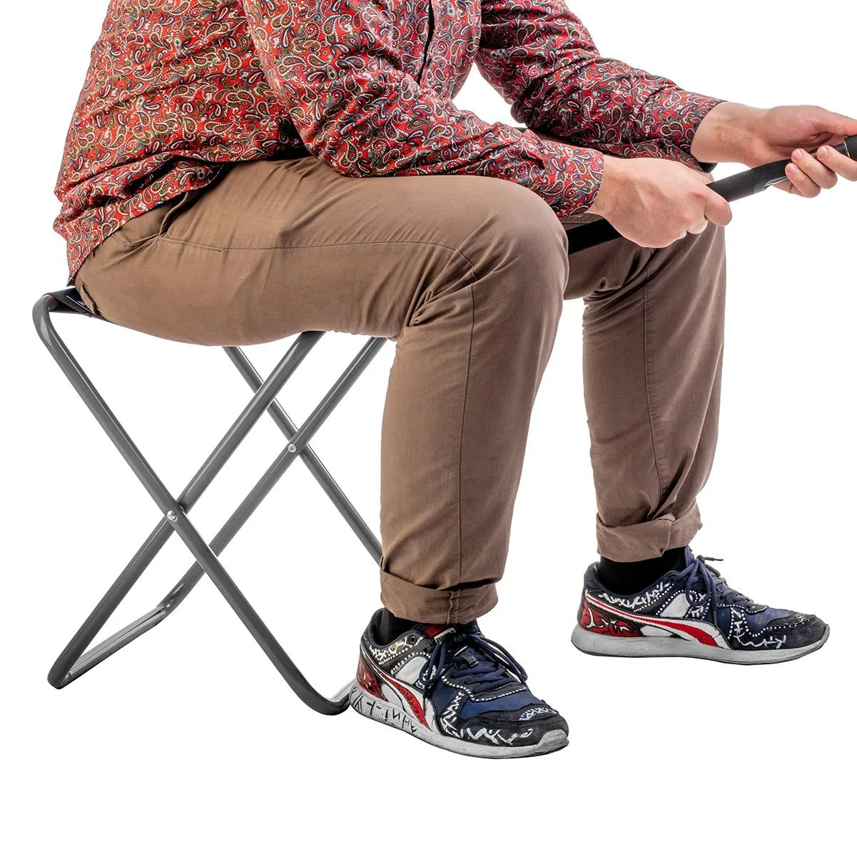 Durable Compact Folding Blue Steel Tourist Camping Stool