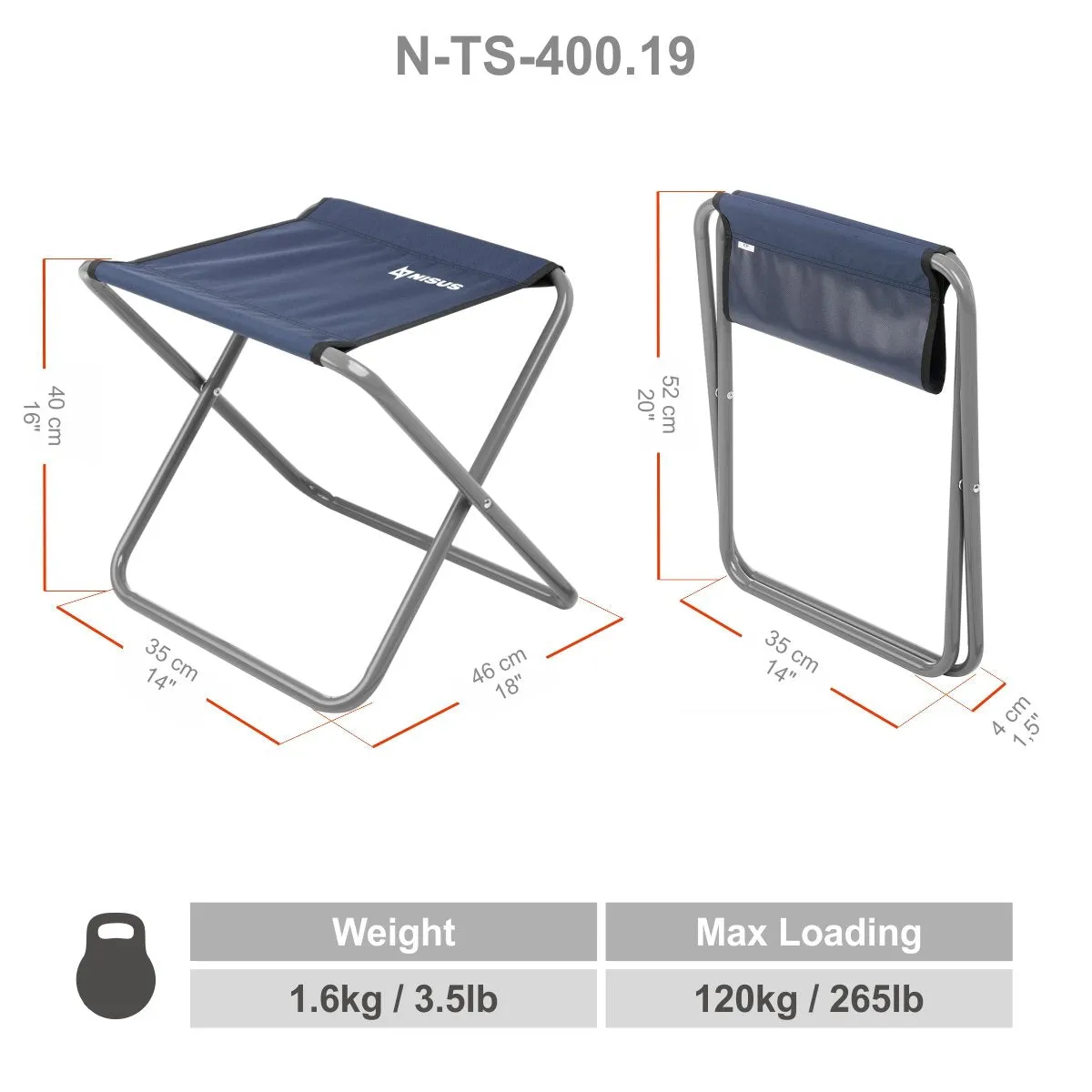 Durable Compact Folding Blue Steel Tourist Camping Stool