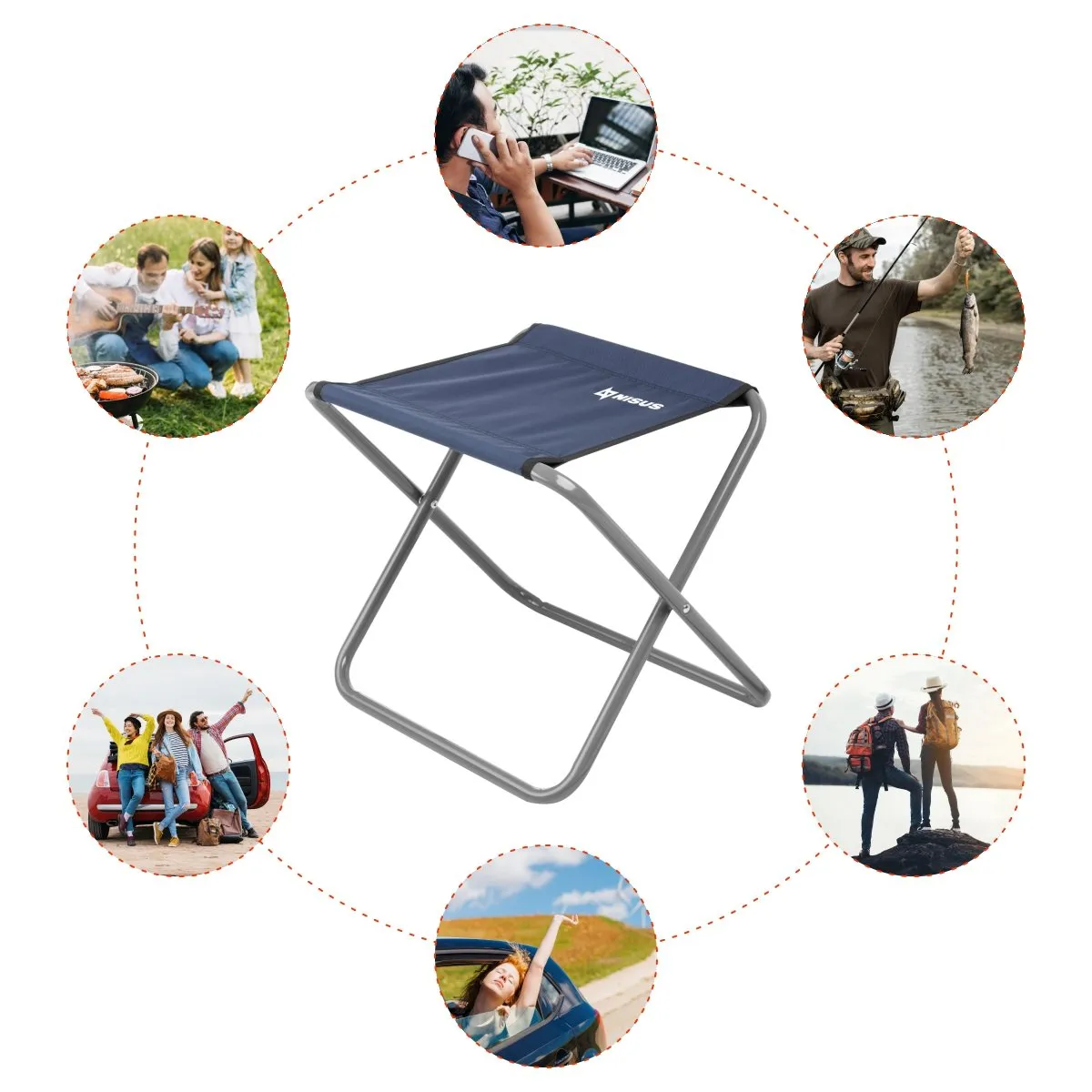 Durable Compact Folding Blue Steel Tourist Camping Stool